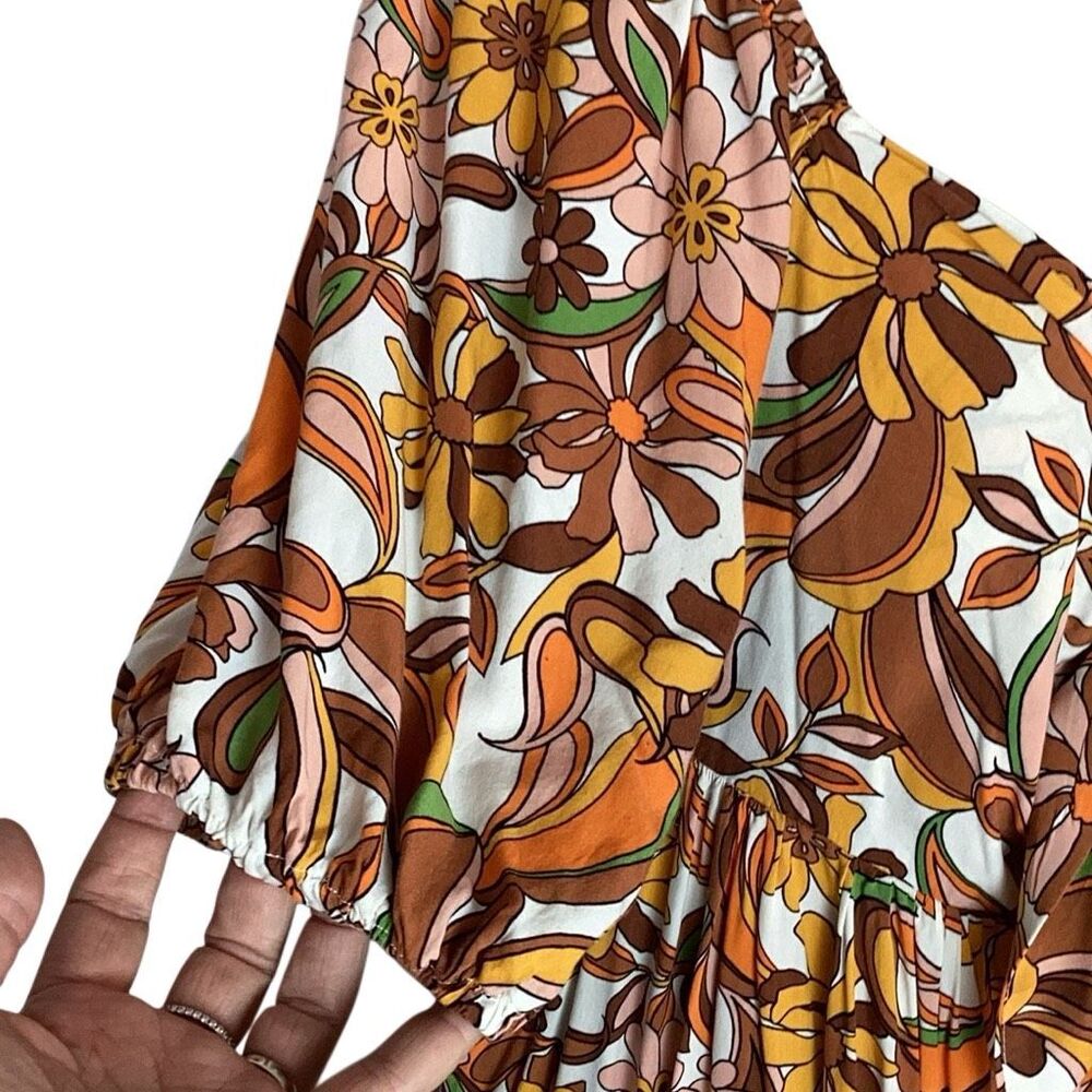 ELOQUII Sz 18 Retro Floral Tie Front Puff Sleeve Maxi Dress 70s Boho - Picture 6 of 10